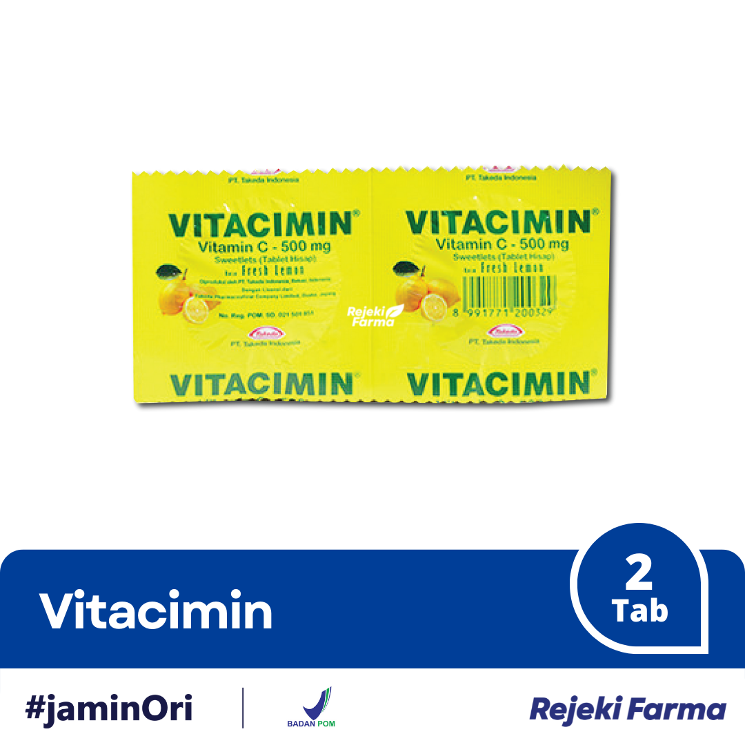 Vitacimin Tablet Hisap Rasa Lemon - 1 Strip isi 2 Tablet
