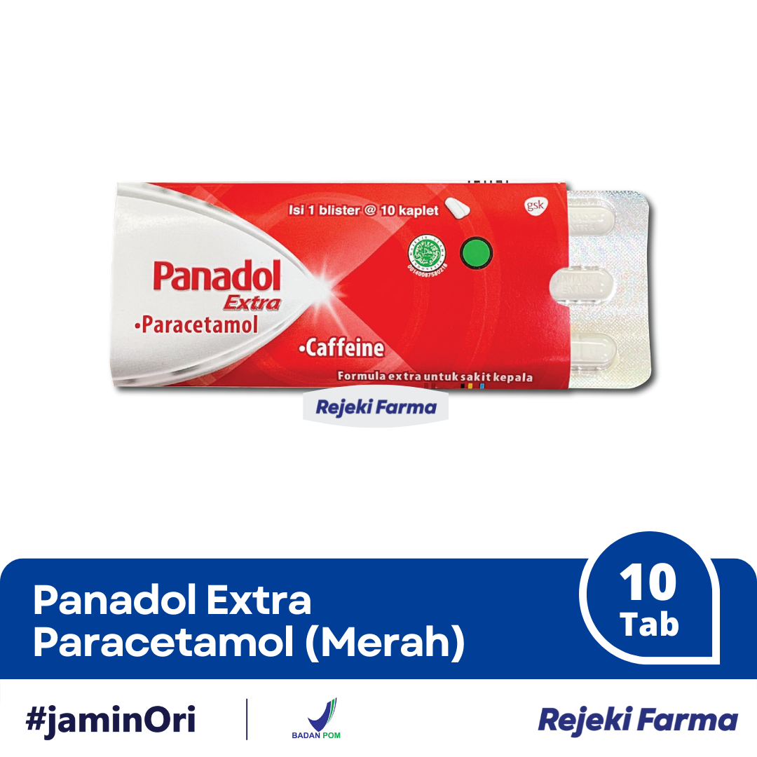 Panadol Merah extra + Paracetamol - 1 Strip isi 10 Tablet