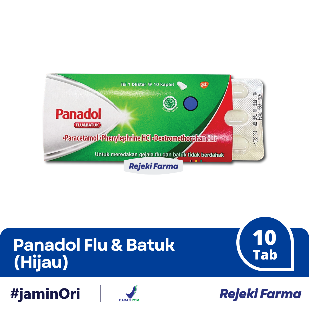 Panadol Hijau flu dan batuk - 1 Strip isi 10 Tablet