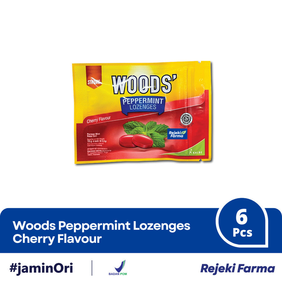 Woods Peppermint Lozenges Permen Rasa Cherry Flavour - 1 Strip isi 6 Tablet
