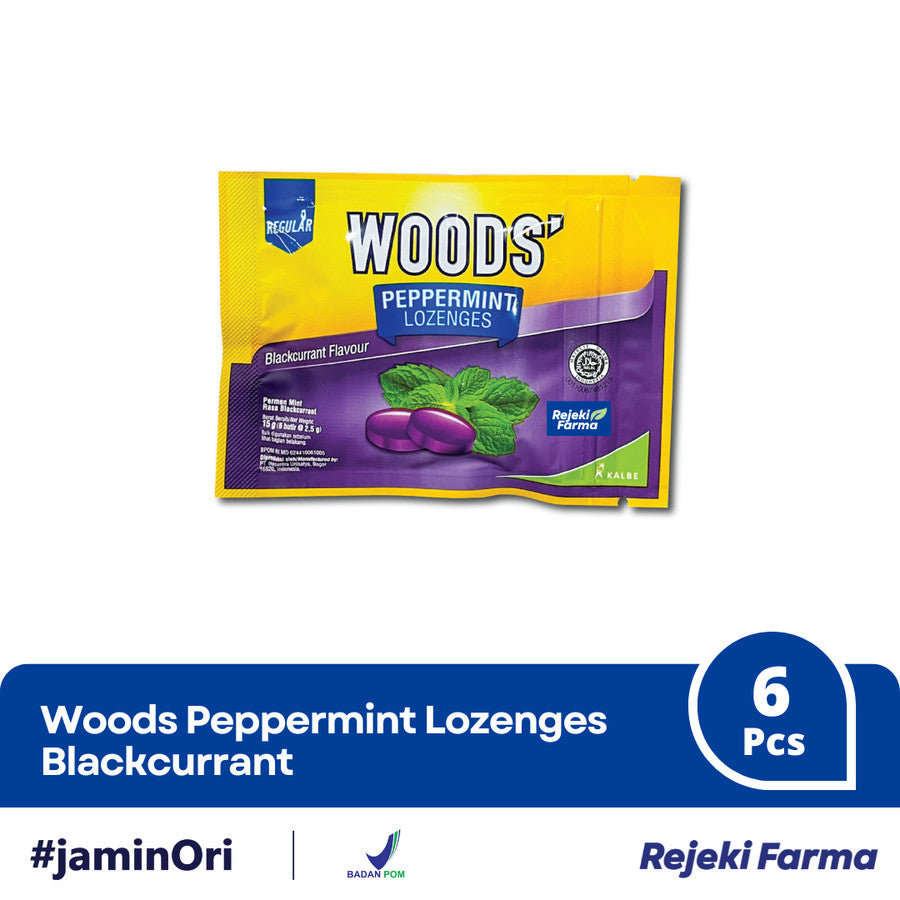 Woods Peppermint Lozenges Permen Rasa Blackcurrant - 1 Strip isi 6 Tablet