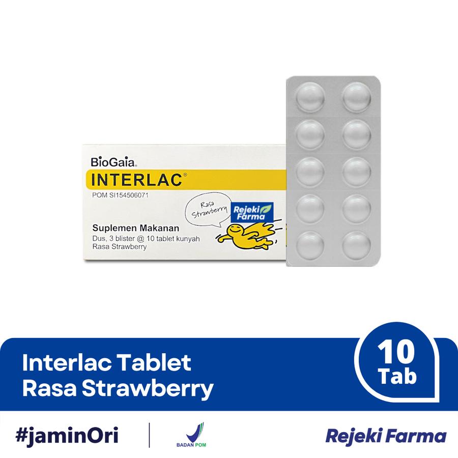 Interlac Kunyah Rasa Strawberry - 1 Strip isi 10 Tablet