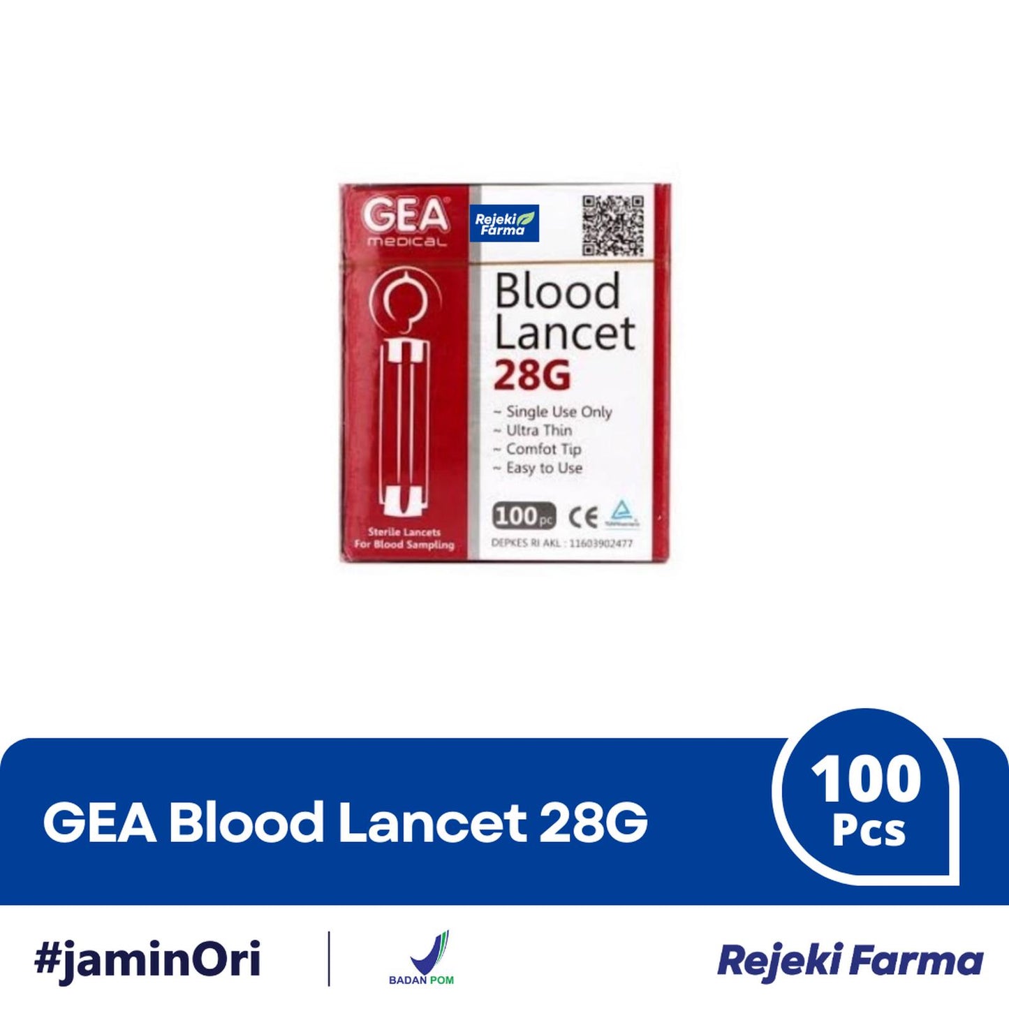 GEA Blood Lancet 28G - 1 Box isi 100 Pcs